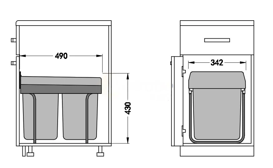 WBUMSC-40 (UNDERMOUNT WASTE BIN (UNDER THE SINK) 2 X 20 LTR BINS (40 LTR), SOFT CLOSE) 2
